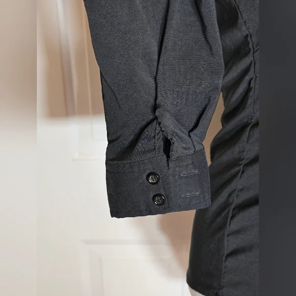 French Kiss Black Button Up Collared Top Cuffed Sleeves - Picture 7 of 8